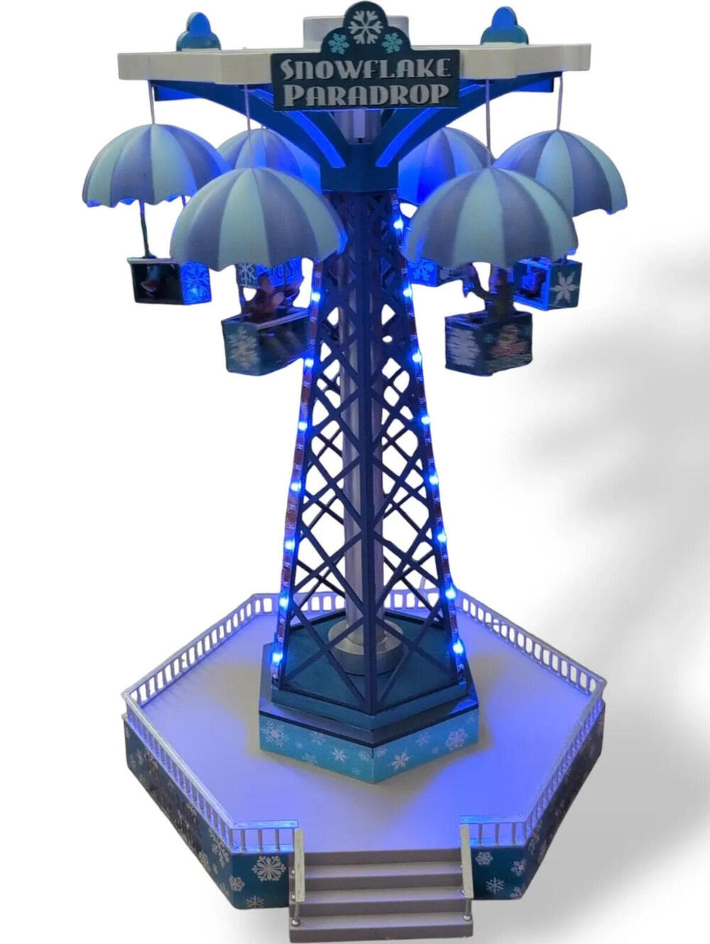 Lemax Snowflake Paradrop Sights & Sounds Christmas Village Ride Blue Musical